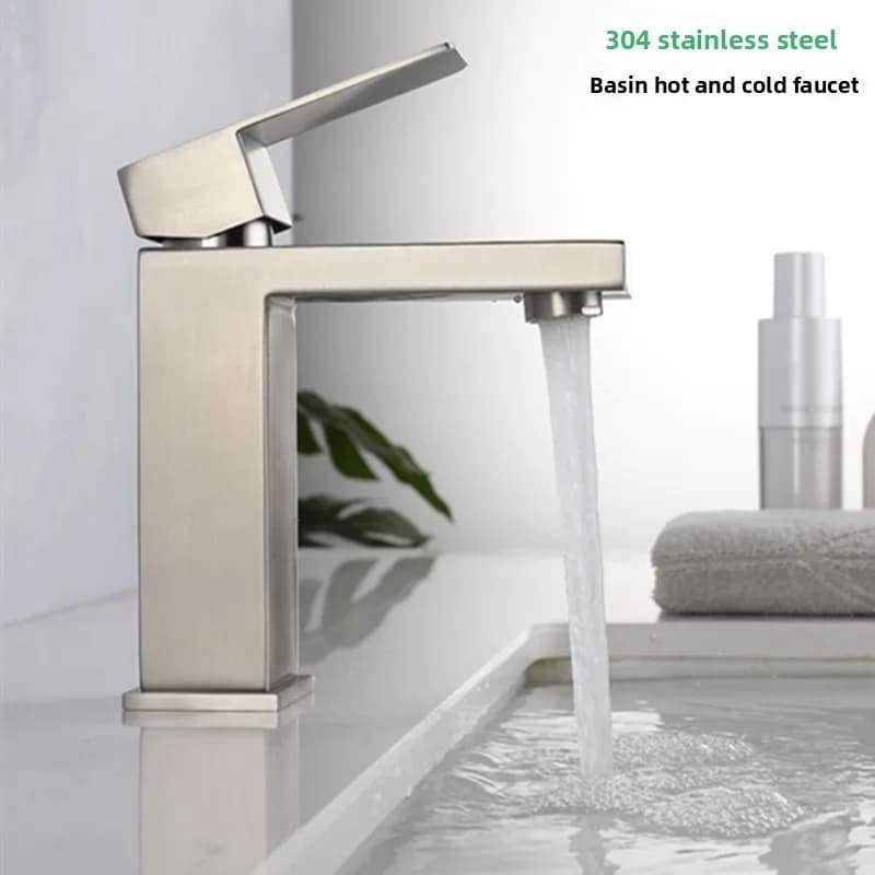 Rubinetto da Bagno Quadrato in Acciaio Inox 304, Miscelatore Acqua Calda e Fredda per Lavabo e WC