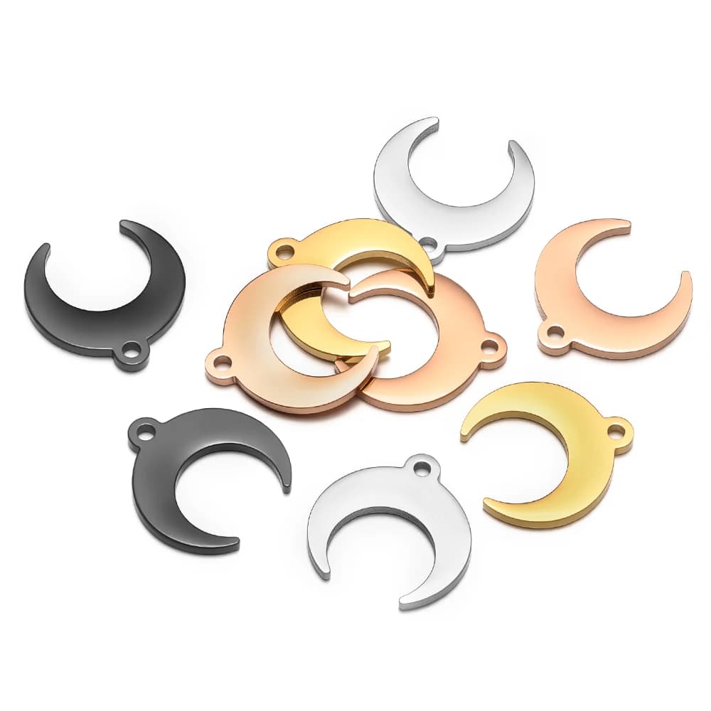5 gold color stainless steel ox horn pendants, moon necklaces for diy jewelry, handmade pendants creation, bracelet accessories