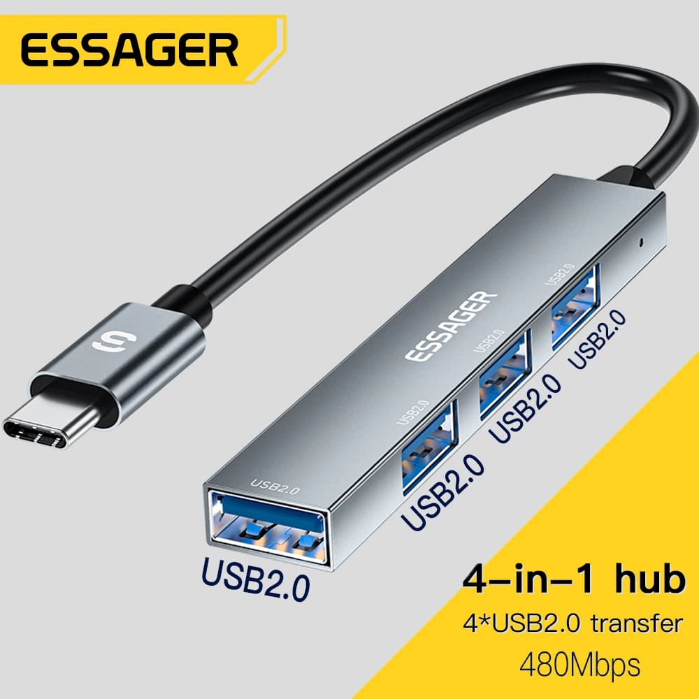 Essager 4 in 1 USB C Hub Cable USB 2.0 High Speed Splitter Type C Hub Laptop Adapter USB Multifunction Expandor