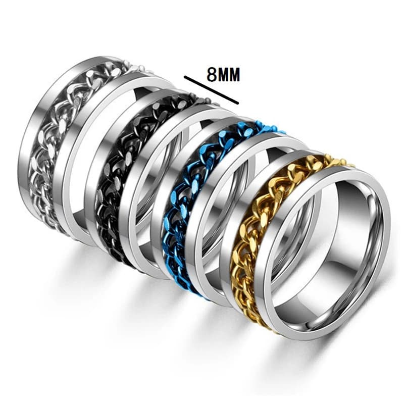Raffreddare Rotante Ansia Fidget Anelli Catena di Acciaio al Titanio Rotante Spinner Anello di Barretta per Le Donne Degli Uomini Gioielli Punk Bague Homme 2023