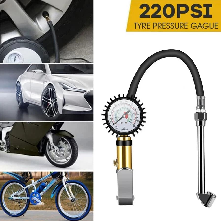 Nuovo manometro per pneumatici auto 0-220Psi, tipo pistola, per compressore d'aria, auto, moto, SUV, pompa di gonfiaggio, strumento per la riparazione dei pneumatici