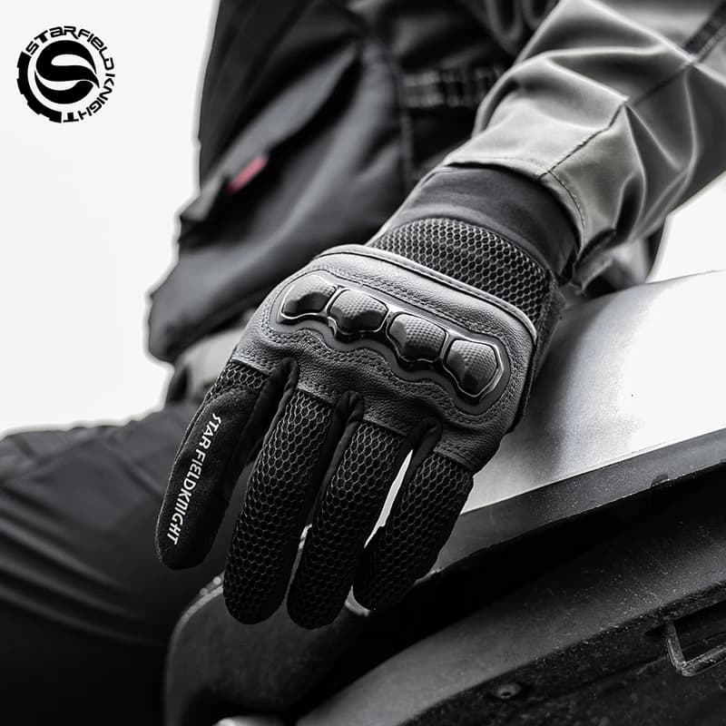 Star Field Knight Black Motorcycle Gloves Joint Protection Riding Gears Summer Mesh Breathable Non-slip Wear-resistant Equipment
