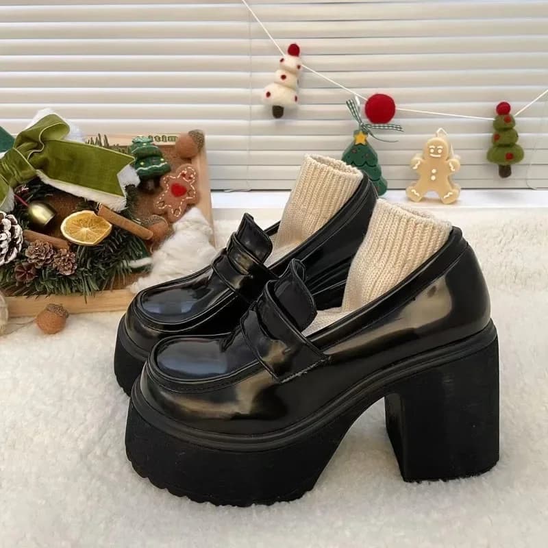 Women's classic shoes Mary Jane Fashion Comfort Shoes Lolita Mocassini with thick sole High heels Women's leather shoes Zapatos De Mujer