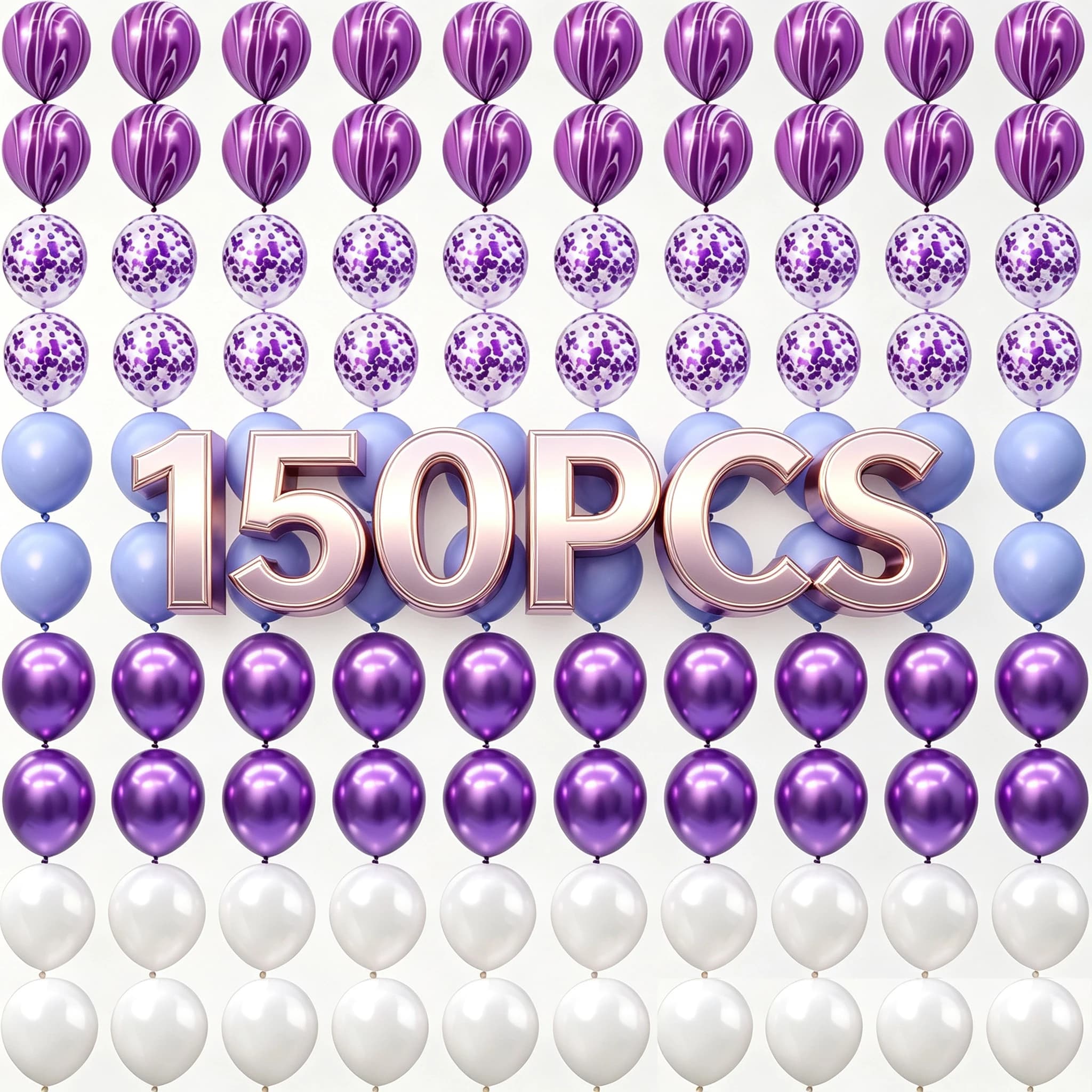 15-150PCS Purple Confetti Agate Metallic Light Purple Matte White Latex Balloons Wedding Birthday Party Decor Balloon Set