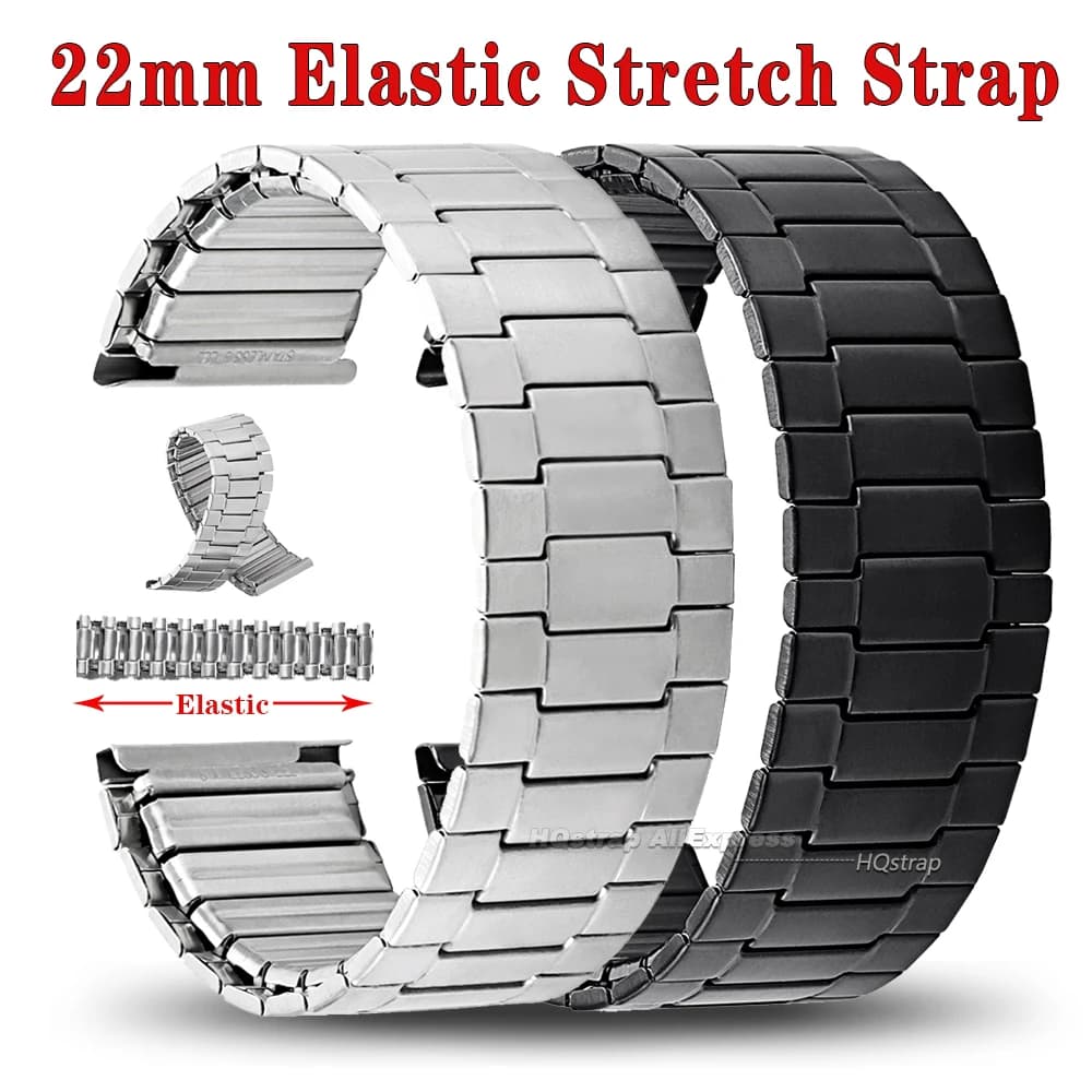 22mm Stainless Steel Elastic Bracelet for Seiko and Rolex Watches, Silver Metal Bracelet for Smartwatch, Unisex