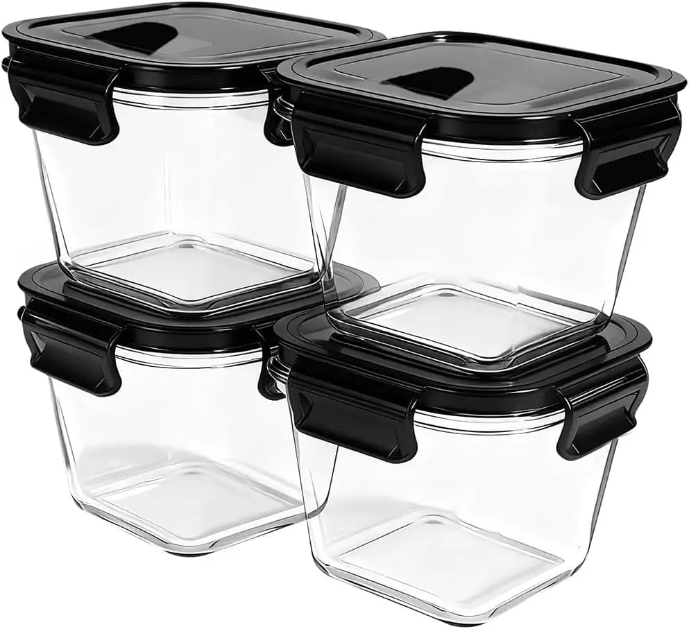 Contenitori per Alimenti in Vetro Borosilicato Quadrati da 4 Tazze, Contenitori Alti in Vetro da 32 once per Zuppa con Coperchi, Grandi Contenitori Quadrati per Pasti