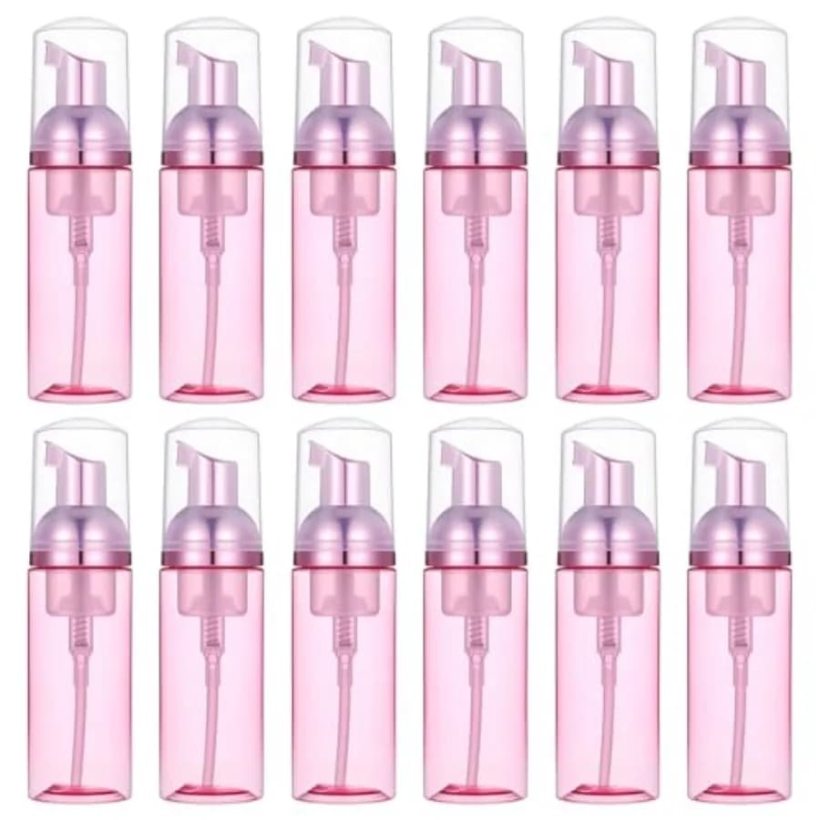 24 Pezzi Flaconi Vuoti con Pompa in Schiuma Rosso Rosa, Dispenser da Viaggio per Sapone, Shampoo Ciglia, Sapone Mani, Detergente Schiumogeno, 60ml Piccoli