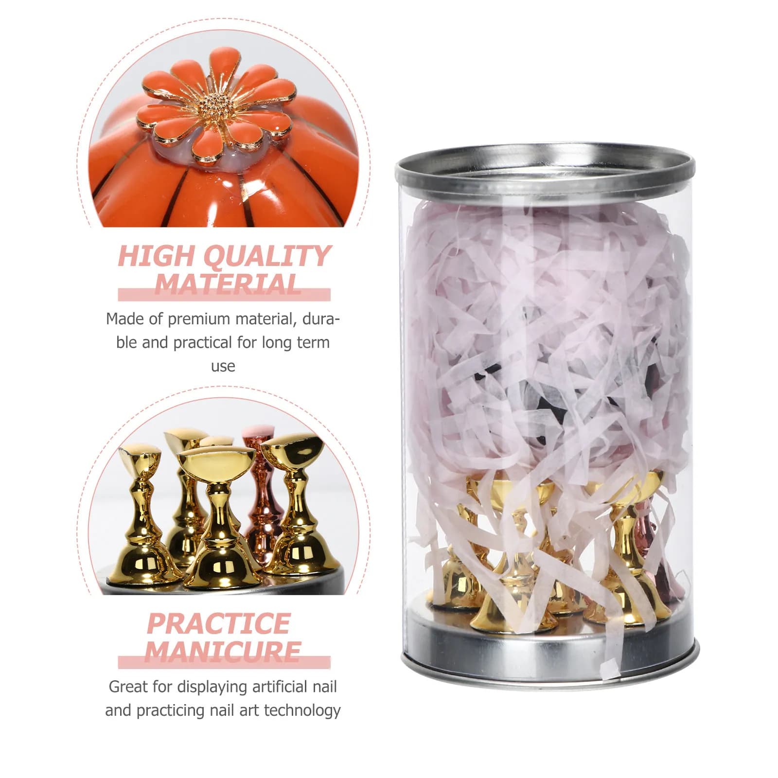 Set di 1 supporto per pratica nail art a forma di pezzo di scacchi con base a zucca, strumento per esposizione unghie per salone, studio e casa