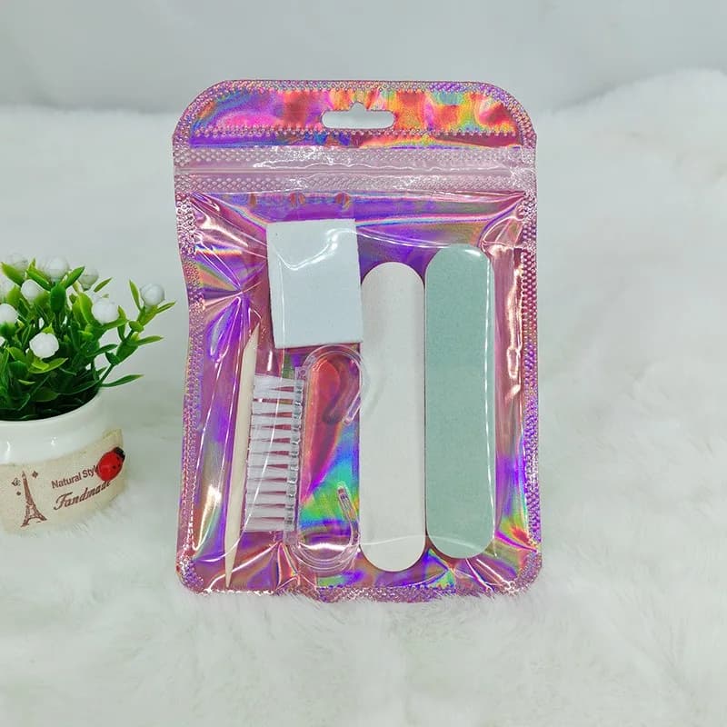 Set di 3 kit di strumenti per nail art da 5 pezzi - Mini blocchi per lucidatura, limette corte per unghie, bastoncini in legno e spazzole in corno per manicure/pedicure