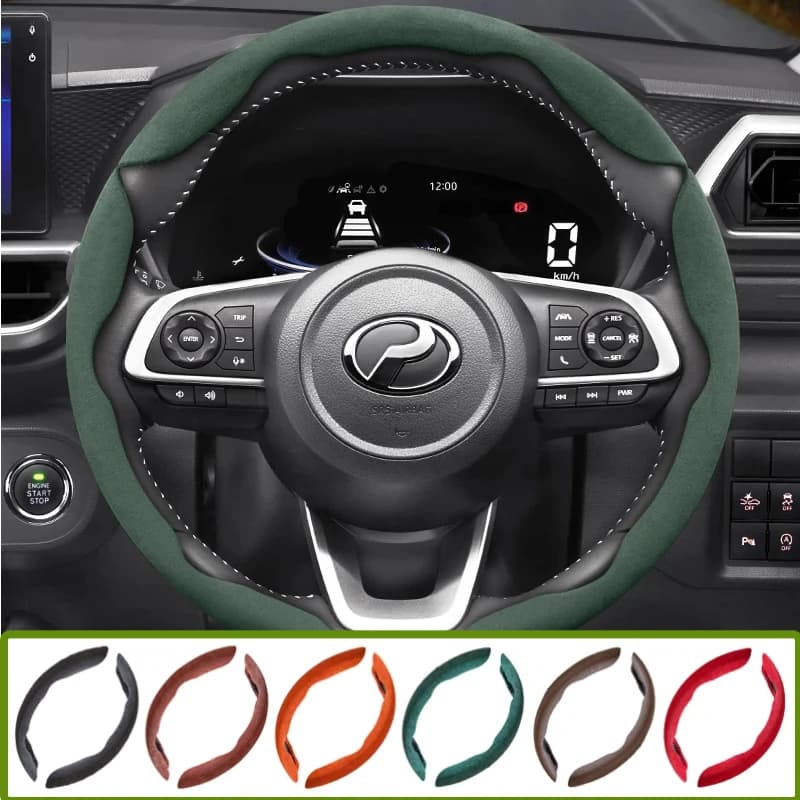 Suitable for Perodua Anti-Slip Buckle Segmented Suede Steering Wheel Cover for Models Such as Bezza, Axia, Myvi, Alza, Ativa