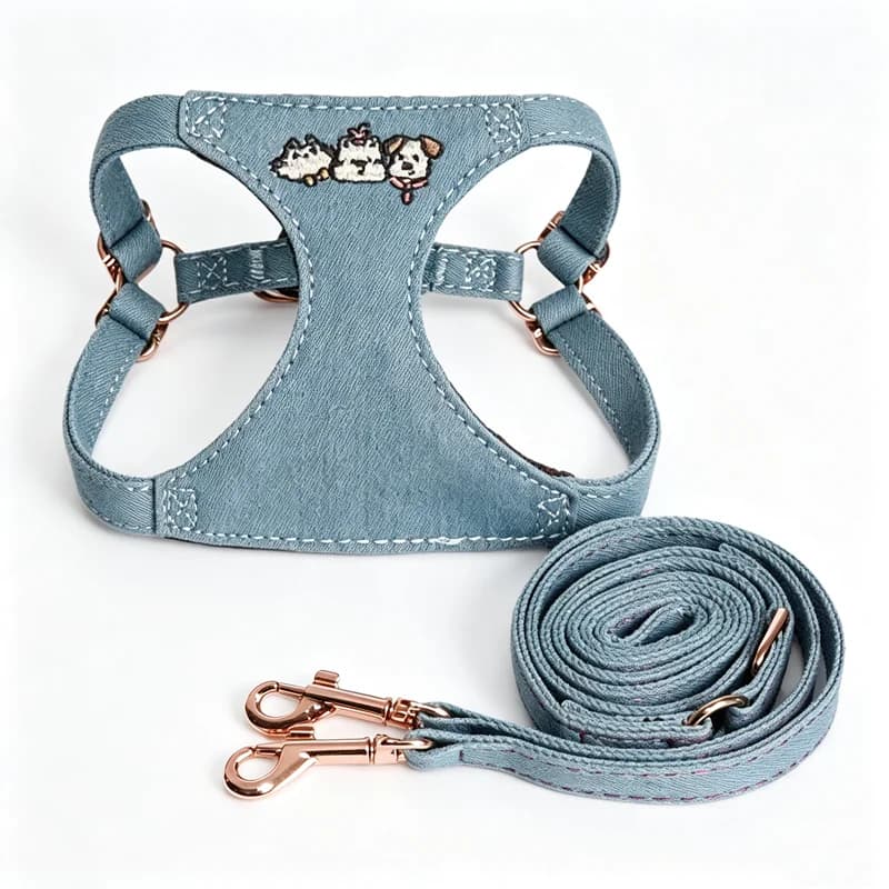 Cotton Dog Harness and Double Clip Leash Set Adjustable Lightweight pet Vest Harness soft Pet Walking Harness for Small Dogs