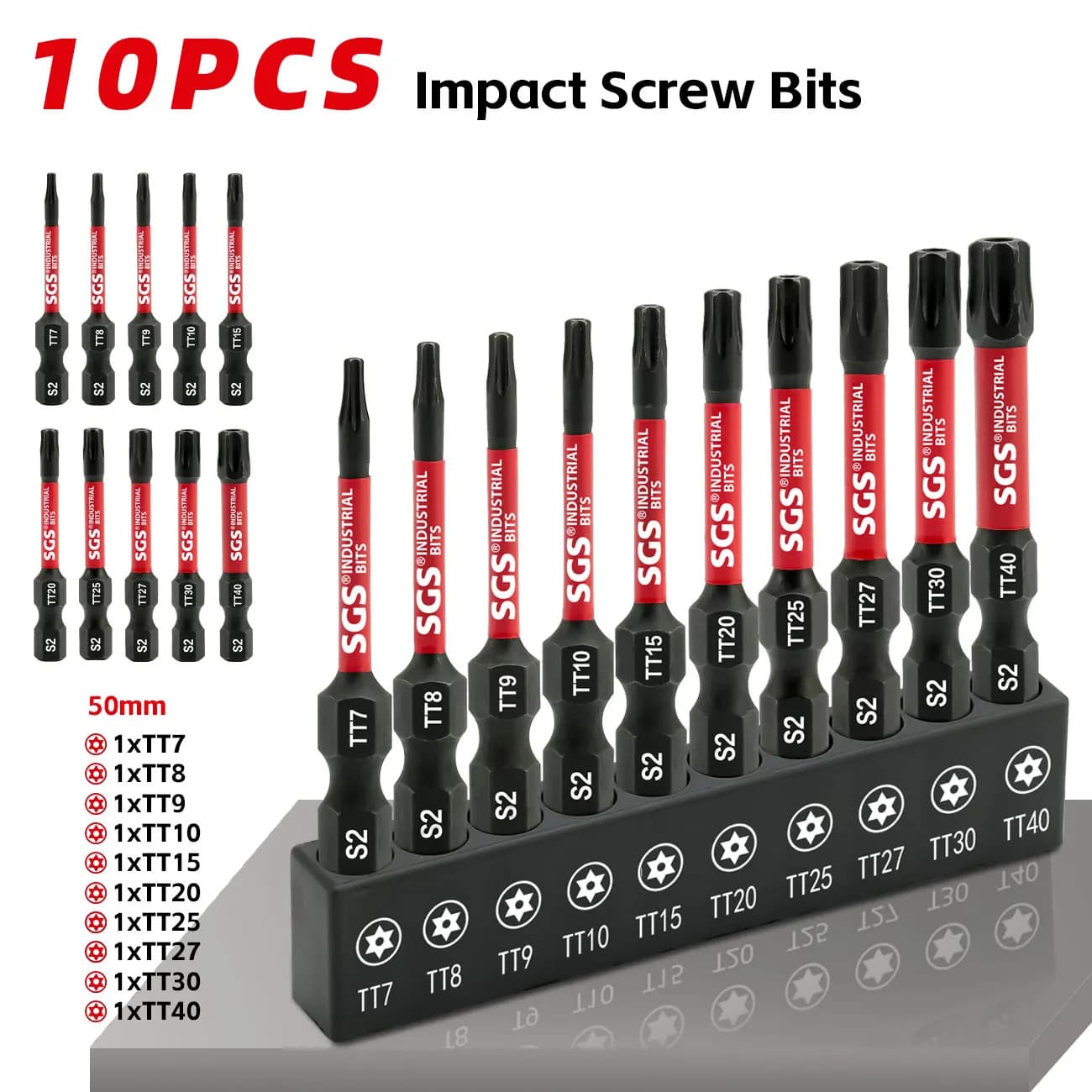10Pcs Strong Magnetic Hollow Torx Screwdriver Bits, Corrosion-Resistant, Rust-Proof, Wear-Resistant, S2 Steel, Tt7-Tt40, 1/4 Inch Shank, with Black Base, Tamper-Proof Screwdriver Bit Set