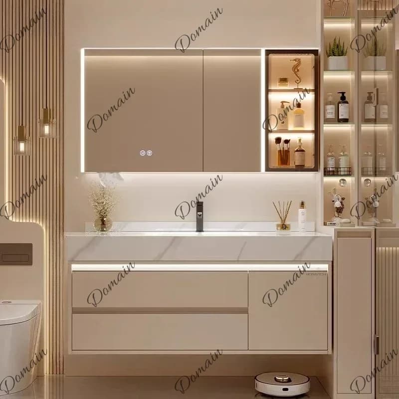 XX Bathroom Cabinet Bath Washstand Accessories Closet Vanity Furniture Modern Rock Slab Hot Bending Integrated Basin Combination