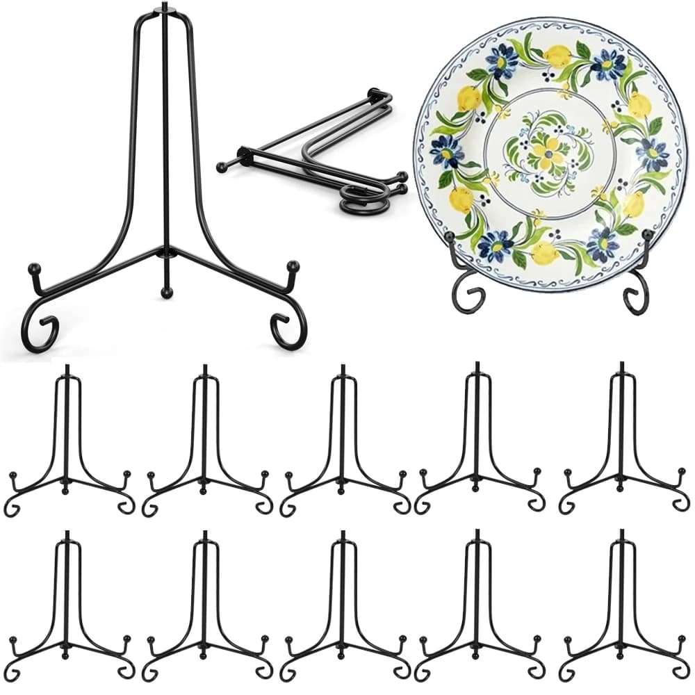 10/20/30Pcs Black Iron Display Stands 4 Inch Wire Iron Easel Plate Holder Dish Stand for Displaying Pictures Tablets and Arts