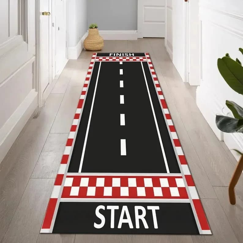 Tappeto decorativo per moto da garage, resistente allo sporco, per arredamento casa, a striscia lunga, morbido e confortevole