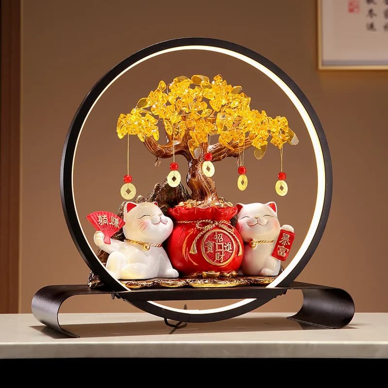 Lucky Cat Lantern Circle Lucky Money Tree Ornament Living Room Decoration Housewarming Opening Gift A857