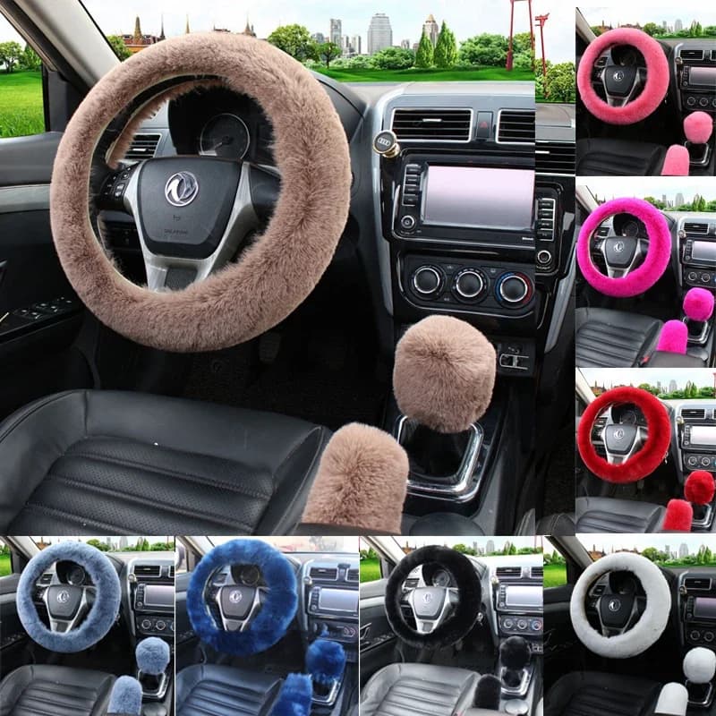 Coprivolante per auto in peluche caldo da donna per uomo invernale universale 36 cm morbido e soffice copertura del cambio del freno a mano accessori interni auto