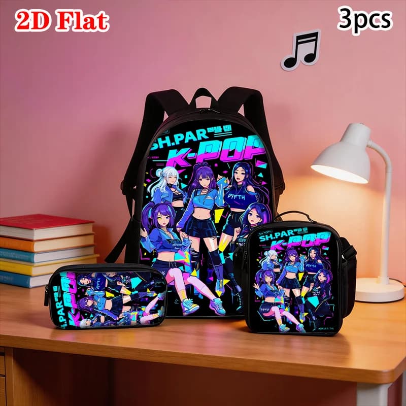 3pcs K-POP Girl Group Pattern Backpack Set Lightweight Large Capacity School Bag Travel Bag with Shoulder Bag Pencil Bag Gift