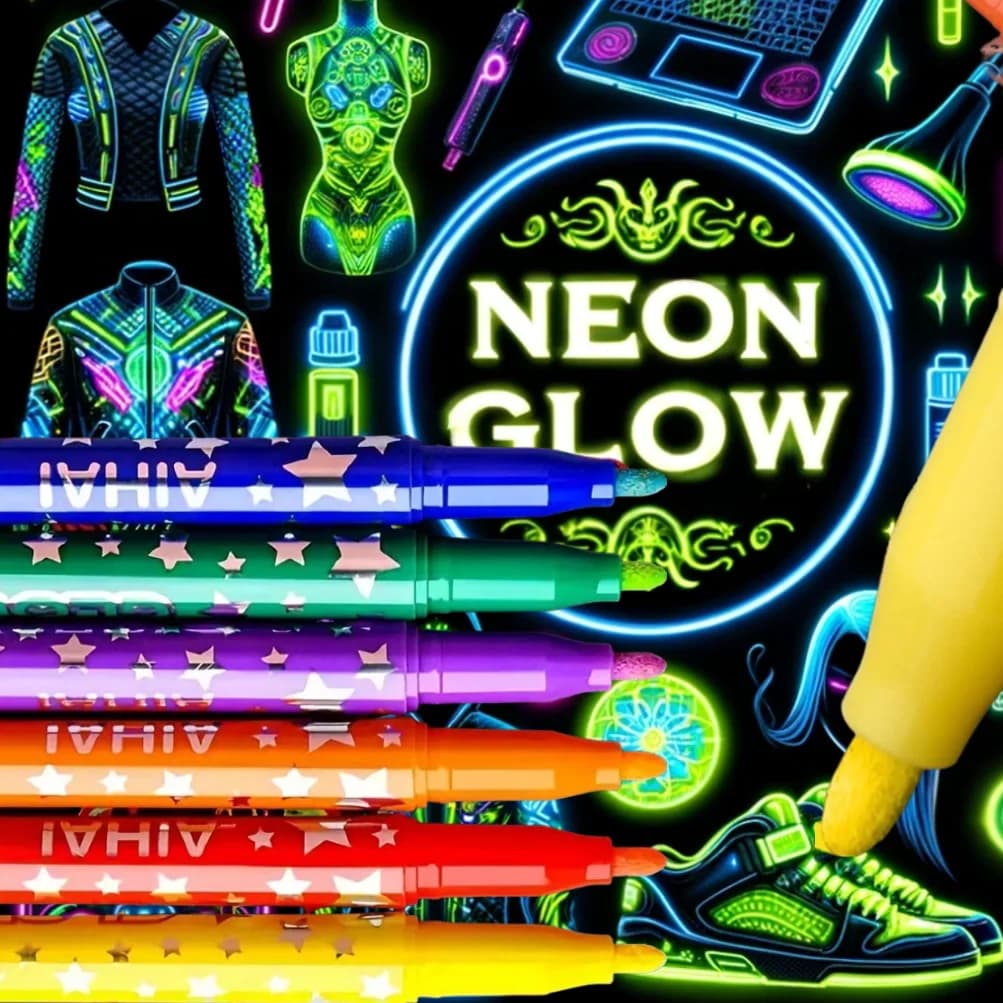 6PCS Colorful Night Glow Highlighter Set – Neon Colors that Shine in the Dark – Perfect for Art, Journals, Notes, Creating
