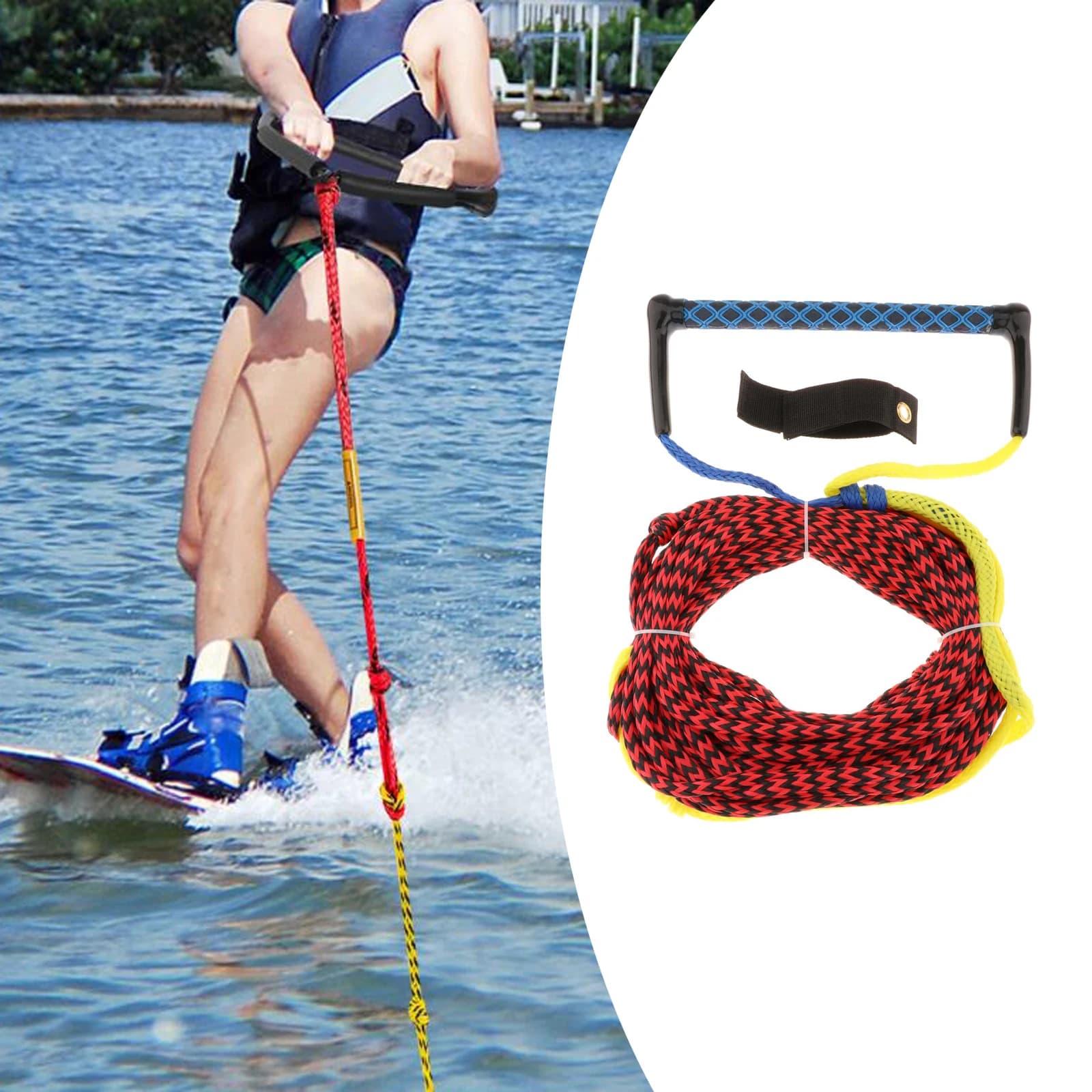 Corda per sci nautico 23M con manico Corda da surf per barca Corda da wakeboard multiuso Sport acquatici Comoda presa leggera