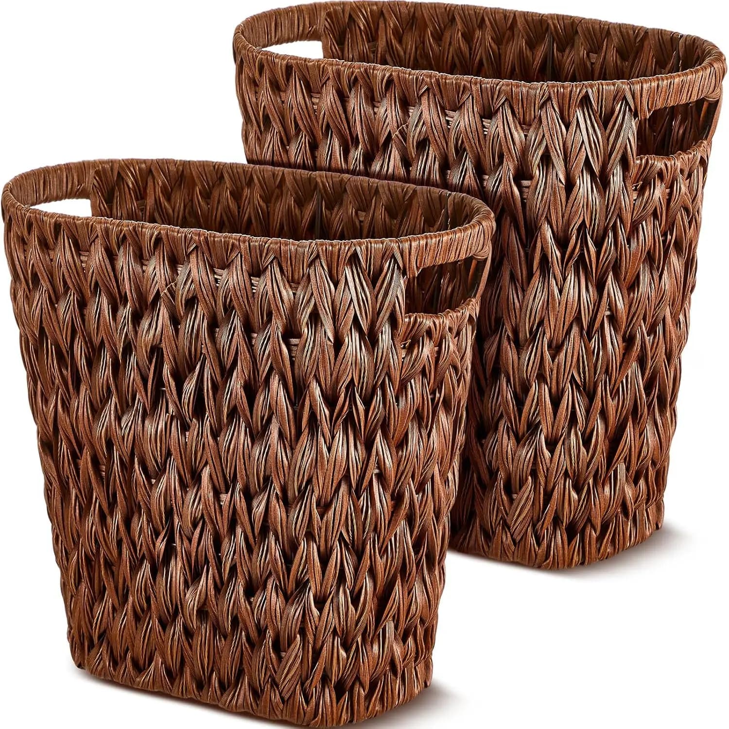 Set di 2 Cestini per Rifiuti in Vimini, Bidone della Spazzatura in Rattan per Bagno e Ufficio, Contenitore Intrecciato in Giacinto Marrone con Struttura in Ferro