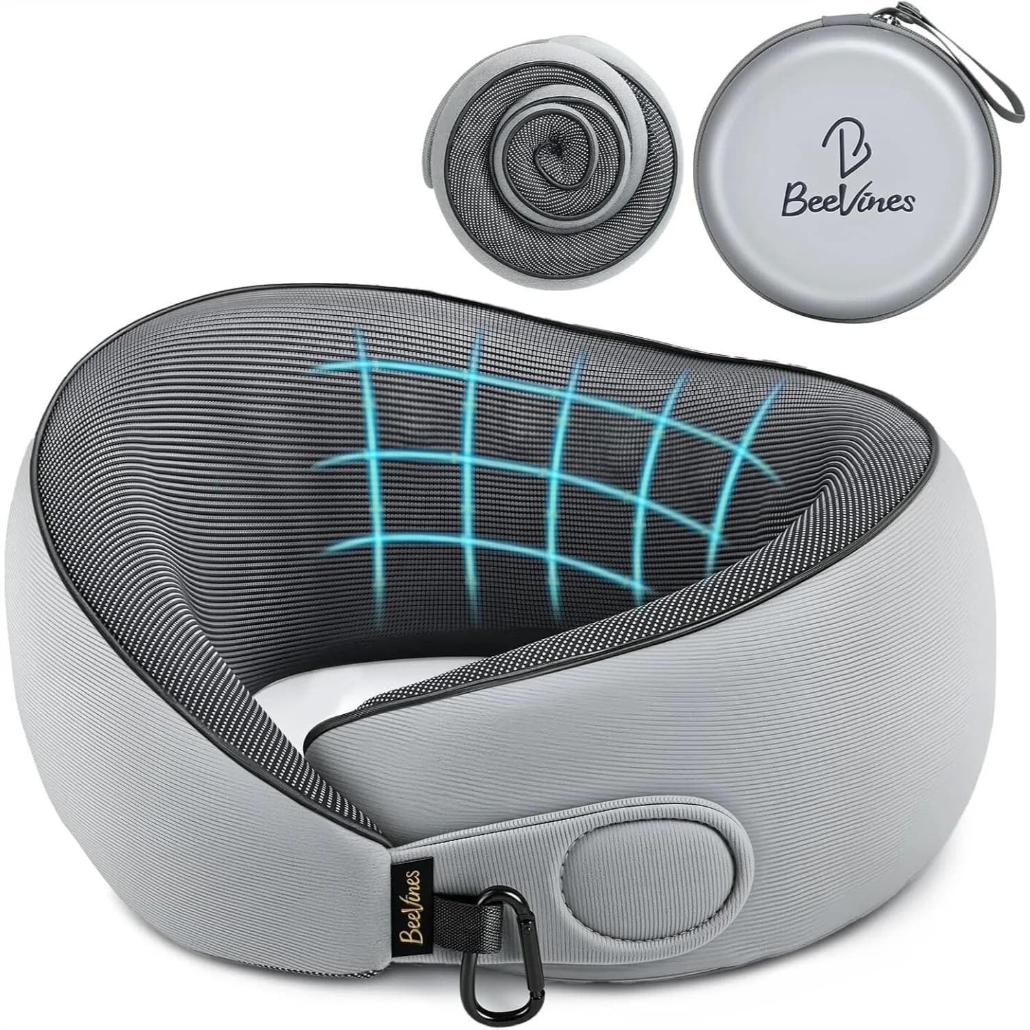 Cuscino da Viaggio con Custodia, Cuscino Cervicale in Memory Foam per Aerei, 360 ° Supporto Avvolgente per Dormire, Traspirante e Confortevole