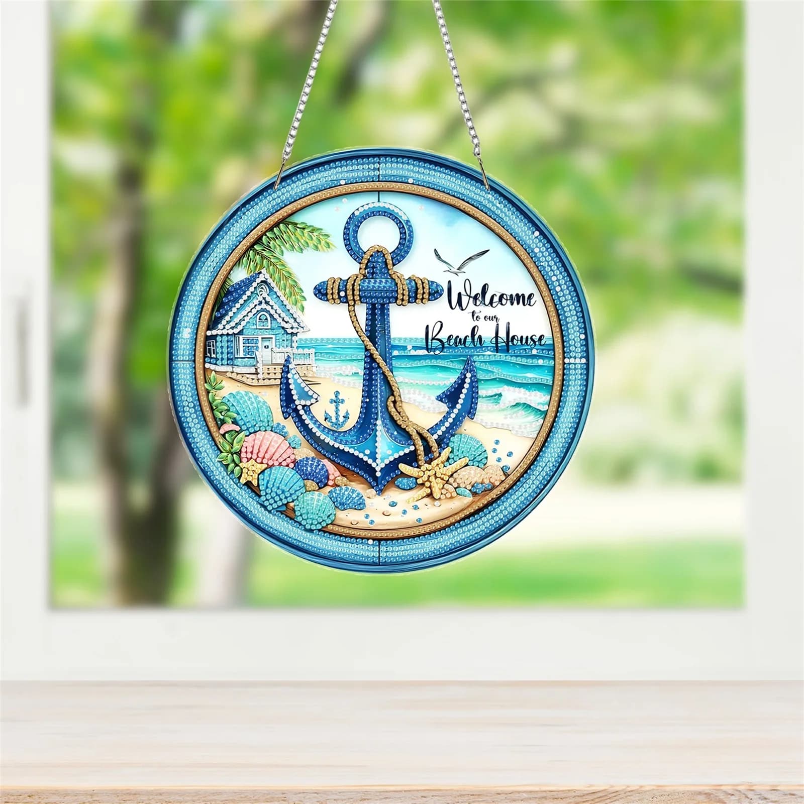 Beach House DIY 2D Flat Acrylic Special Shaped Diamond Painting Kits Pendant