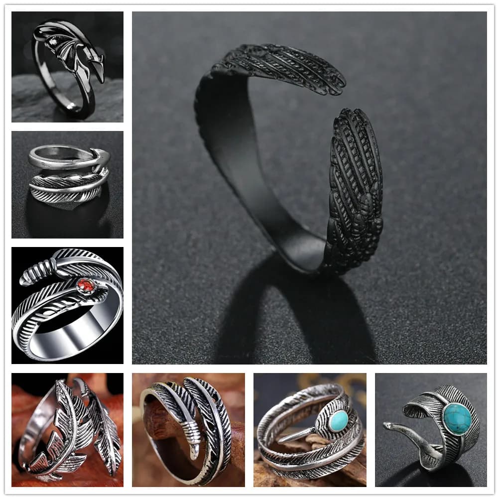 Trendy Angel Wings Women Men Rings Retro Open Adjustable Black Engagement Wedding Ring Gothic Punk Party Jewelry