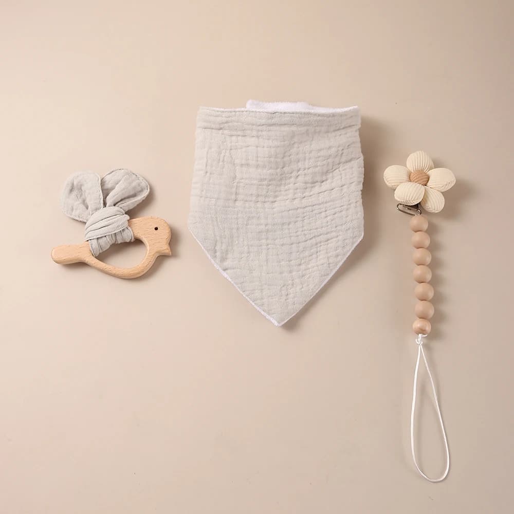 baby triangle bibs bunny ear teether with pacifier chain newborn gift set newborn essentials ST108