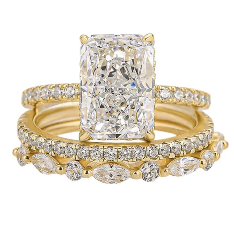 Set di Anelli in Argento Sterling 925 Placcato Oro con Moissanite Super Brillante a Forma di Fiore di Ghiaccio, Alta Qualità, Lusso Leggero, Personalizzabile