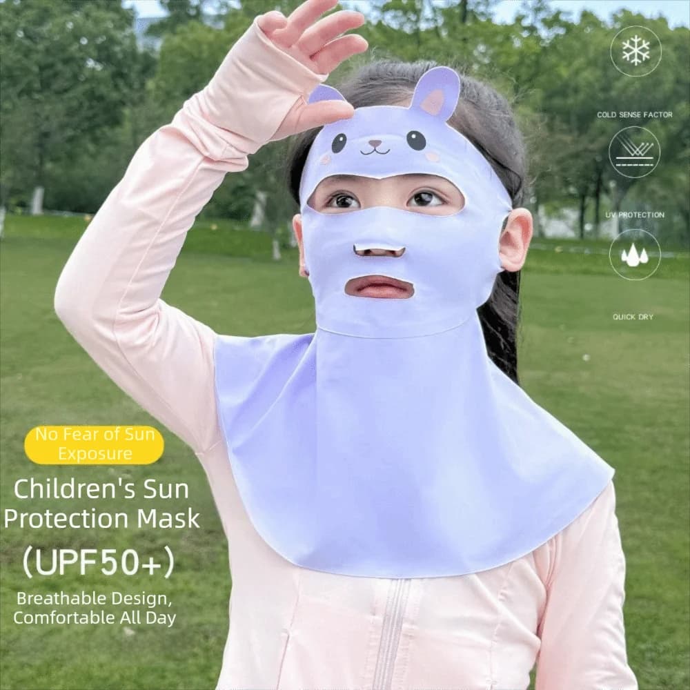 Rabbit Design Kids Sun Protection Mask Breathable Lightweight Thin Neck Sunscreen Mask Solid Color Cooling Sunshade Face Cover