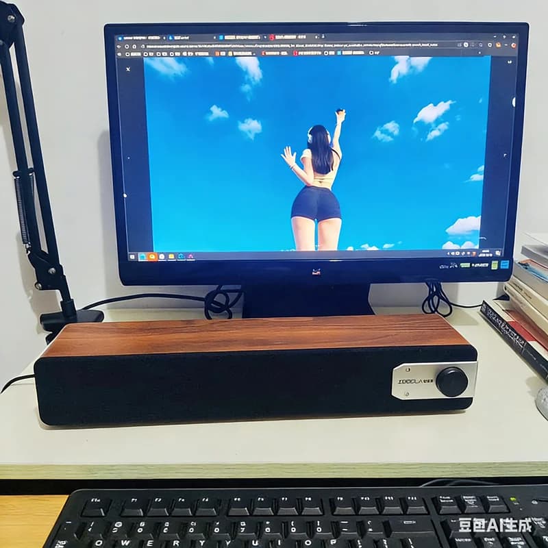 Altoparlante Bluetooth in Legno per Computer Desktop, Stereo HiFi, Alimentato via USB, Piccola Soundbar per PC, con Manopola del Volume, Plug and Play