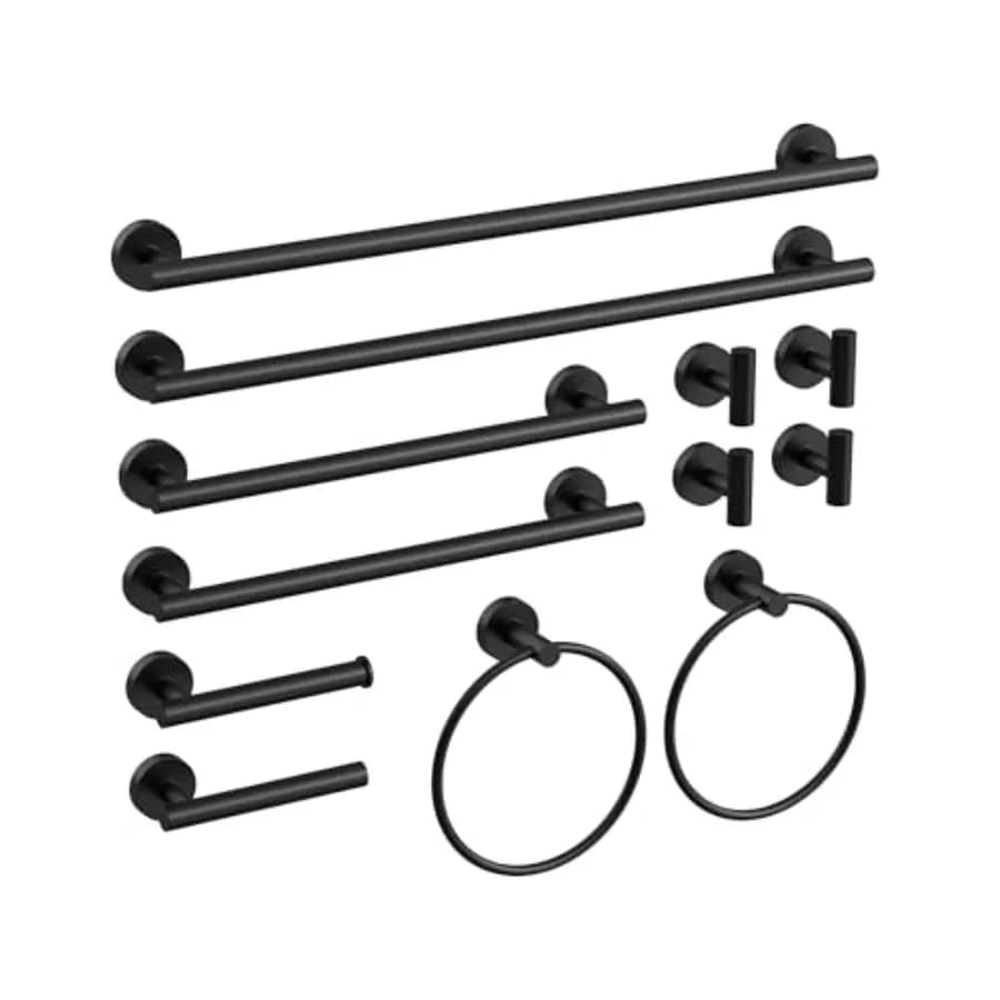 Set di 12 Accessori Bagno in Acciaio Inox SUS304 Nero Opaco, Set Hardware per Bagno con Portasciugamani e Portarotolo Carta Igienica