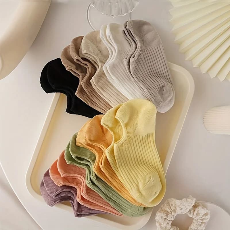 5 pairs of short colored ribbed socks, comfortable and breathable elastic socks, stockings and women's socks