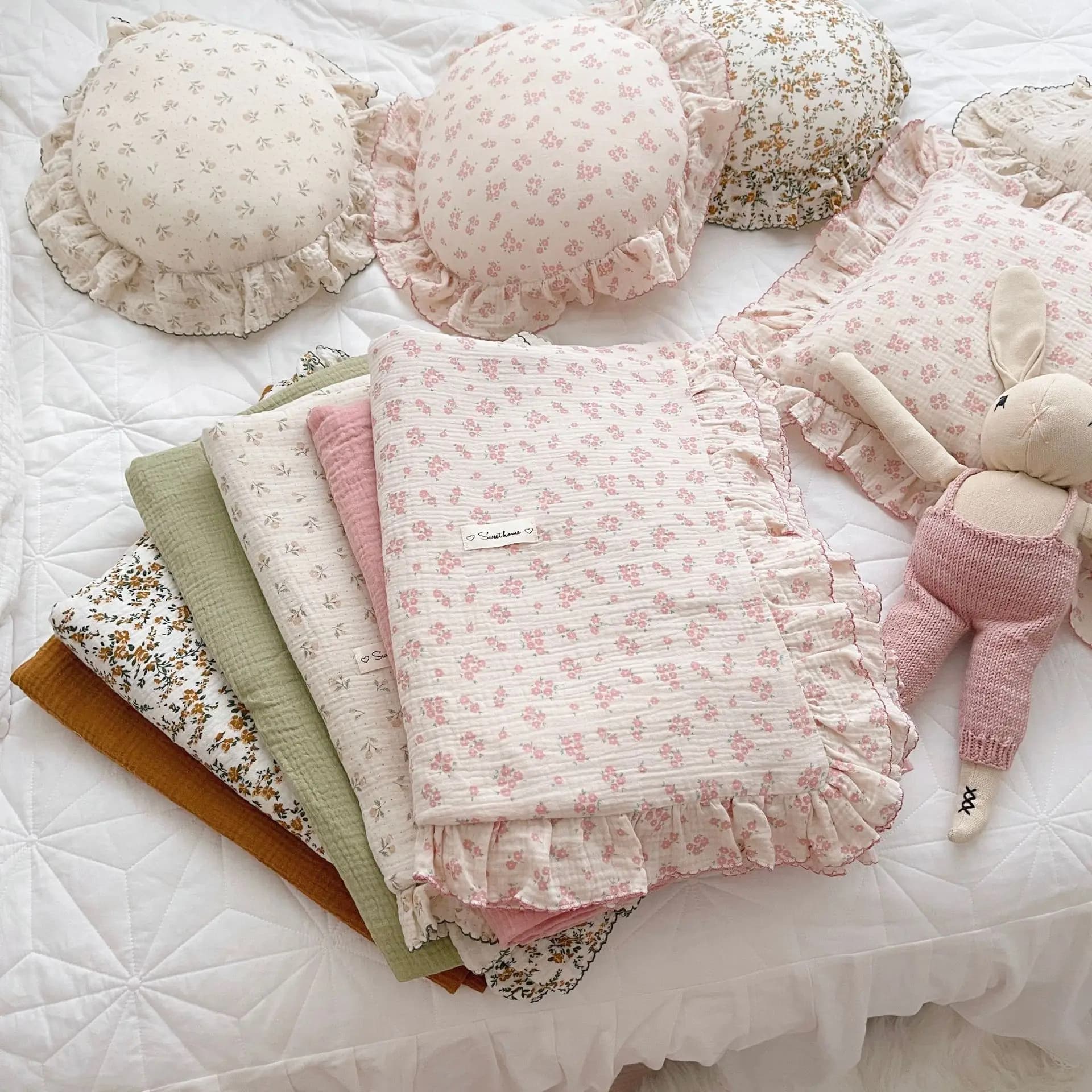 Set biancheria da letto per bambini in mussola di cotone stampato floreale coreano Set biancheria da letto per culla per bambini per bambina Copripiumino + lenzuolo piatto + federa