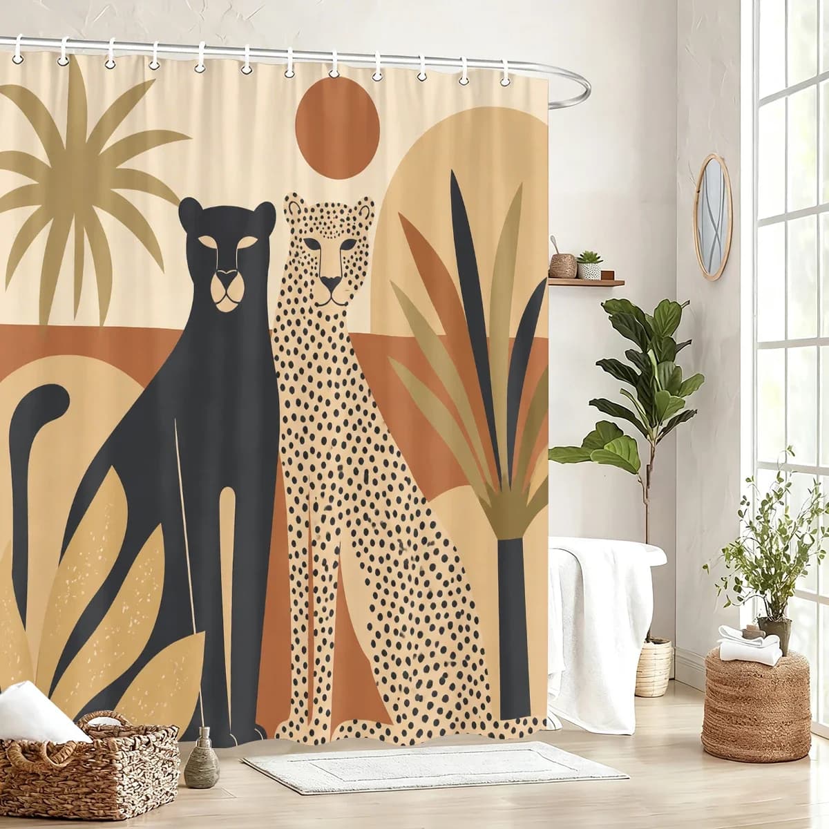 Vibrant Themed Polyester Bathtub Curtain - Artistic Printed Shower Curtain for Bathroom Decor, Creative Bath Linen Options