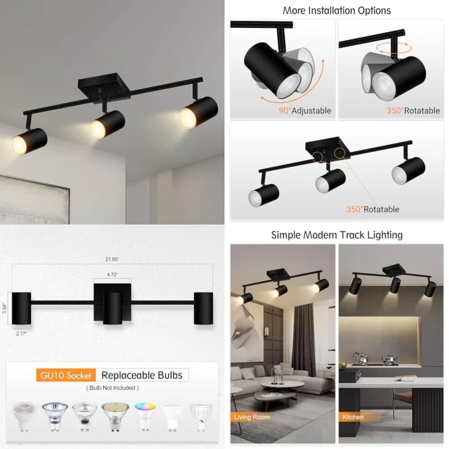 Faretti a Binario per Soffitto, Kit di Illuminazione a Binario, Illuminazione a Binario LED con Teste Orientabili, Illuminazione Moderna a Spot per Soffitto per K