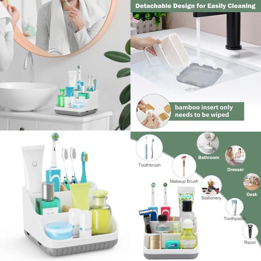 Portaspazzolini da Bagno per Piano di Lavoro - Organizzatore per Spazzolini Elettrici con 6 Scomparti, Organizzazione per Spazzolini da Denti per Famiglia, Porta Spazzolini