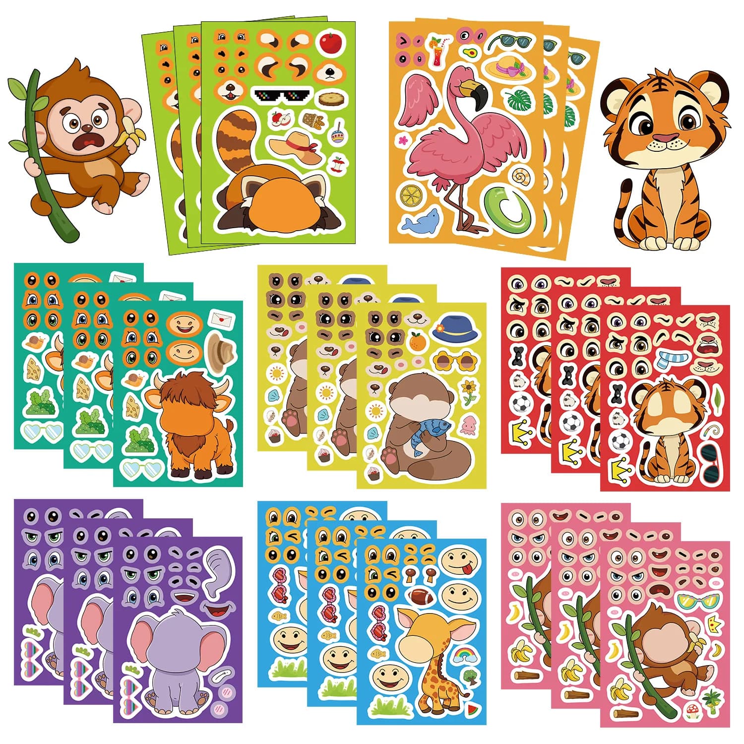 8 fogli adesivi puzzle fai da te per bambini giochi animali creare una faccia assemblare adesivi puzzle giocattoli educativi per bambini