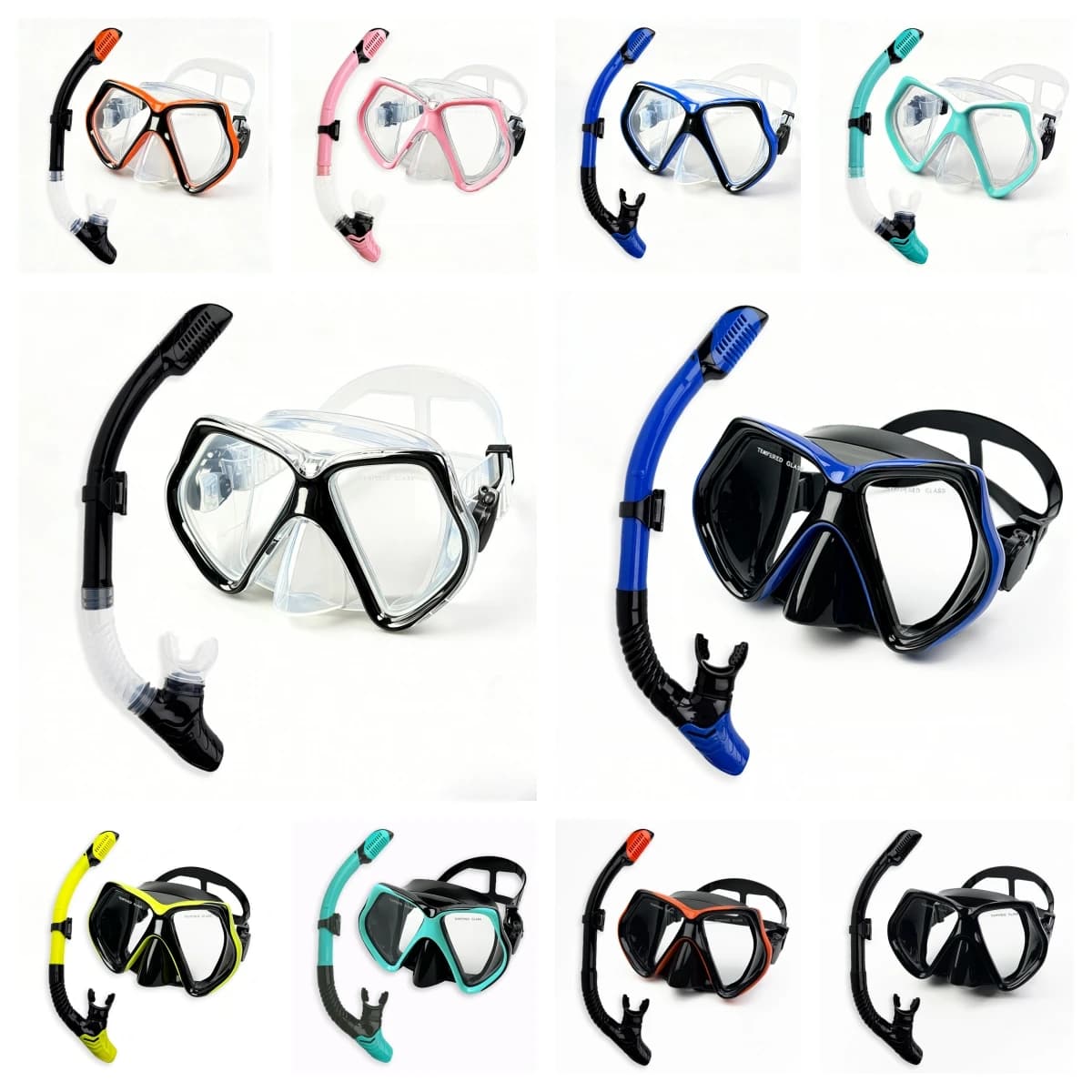 Dry Snorkel Set Diving Mask For Adults Tempered Glass Professional Panoramic Snorkeling Gear Swimming Training Snorkel Kit