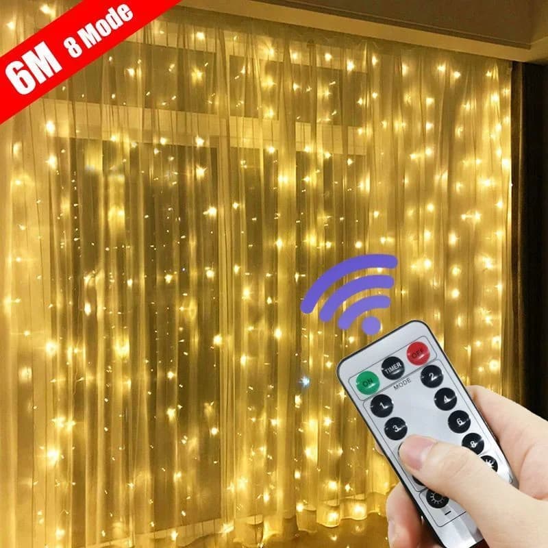 6x3M/3x3m Tenda Ghirlanda sulla finestra Alimentazione USB Lucine Festone con telecomando Ghirlanda di Capodanno Luci a LED Arredamento camera da letto