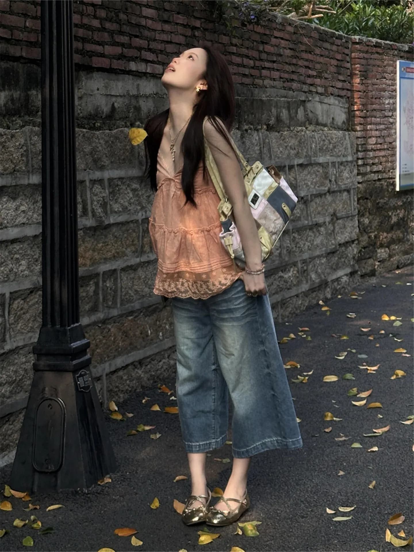 Retro American Bamboo Node Seven-Five Jeans Women Summer Loose Slimming Draping Design Casual Mid-Length Pants