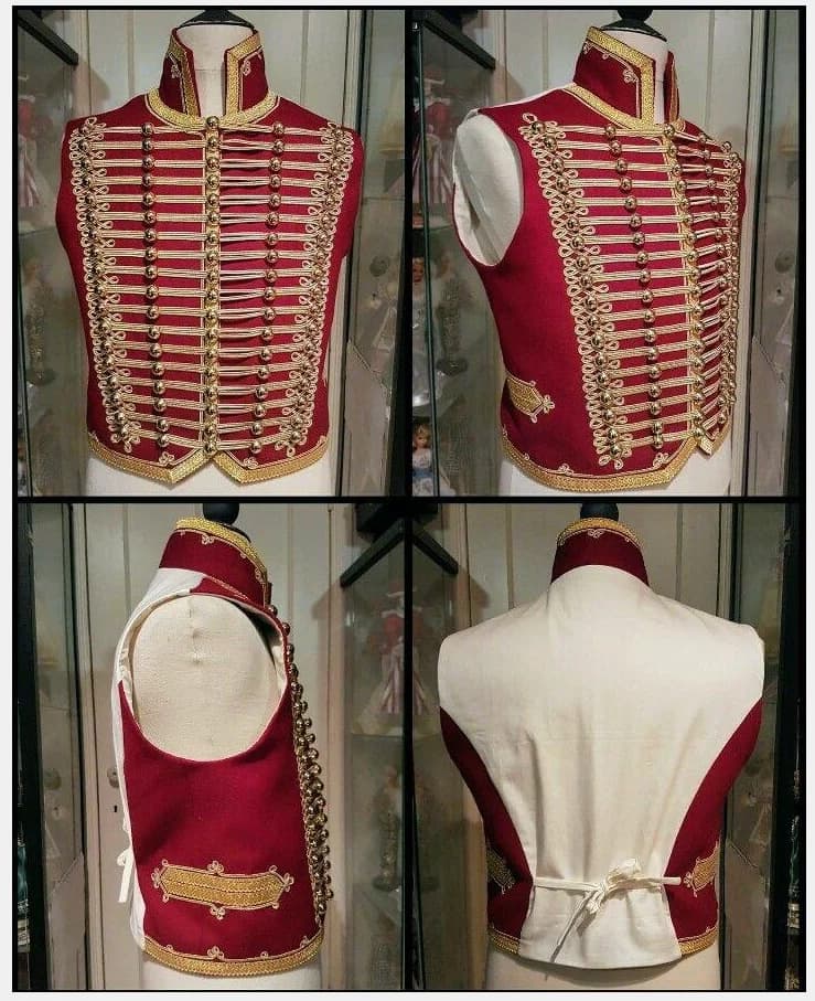 Costume da Ussaro Napoleonico per Cosplay, Gilet Militare Rosso per Uomo Adulto, Cappotto alla Moda da Ussaro, Realizzato su Misura