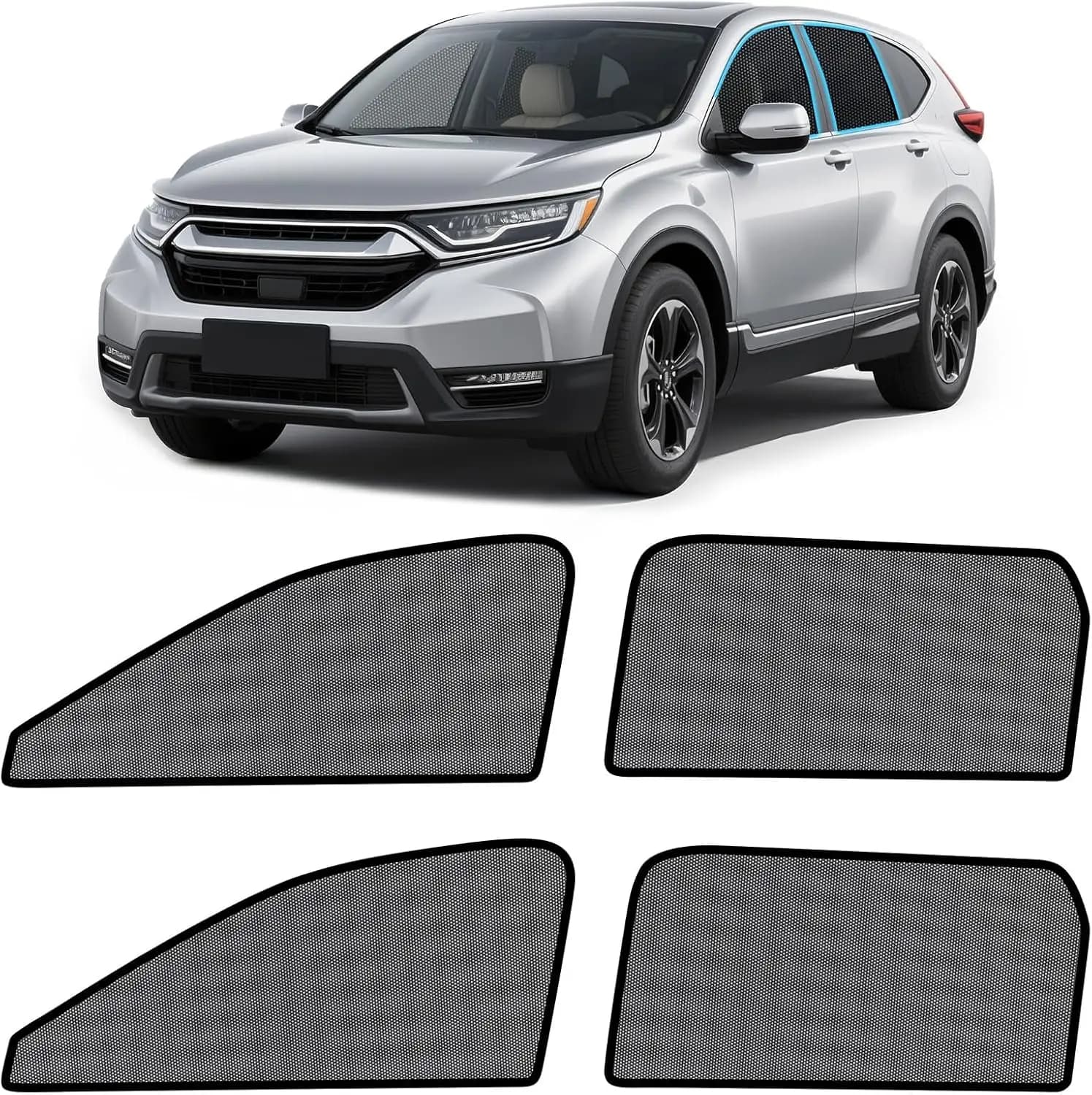 Car window lamps for SUV, package of 4 screens in breathable mesh for UV protection and camping