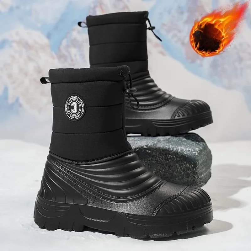 Autumn and Winter Outdoor Men's Snow Boots Waterproof Non-Slip Warm Cotton Shoes Large Size Fleece-Lined Thickened Hiking Boots