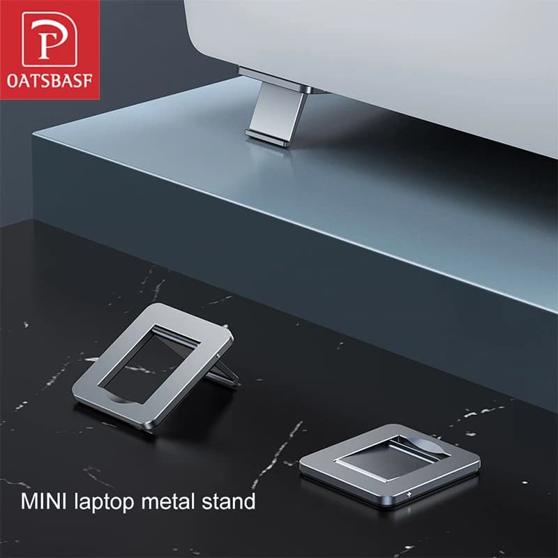 Oatsbasf 2 pezzi Mini supporto per laptop in metallo Supporto per notebook Accessorio per riser per laptop per MacBook Air Supporto per tablet Xiaomi per il raffreddamento
