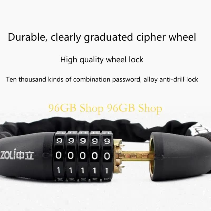 96GB Anti Theft Bike Locks Bike Safety Lock Motorbike 5Digit Combination Chain Lock