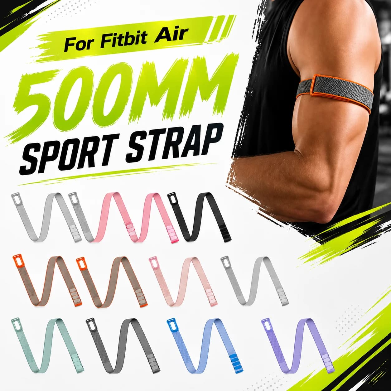 500mm Nylon Bicep Armband For Fitbit Air Adjustable Sport Strap Breathable Elastic Belt For Running Gym Fitness Accessories