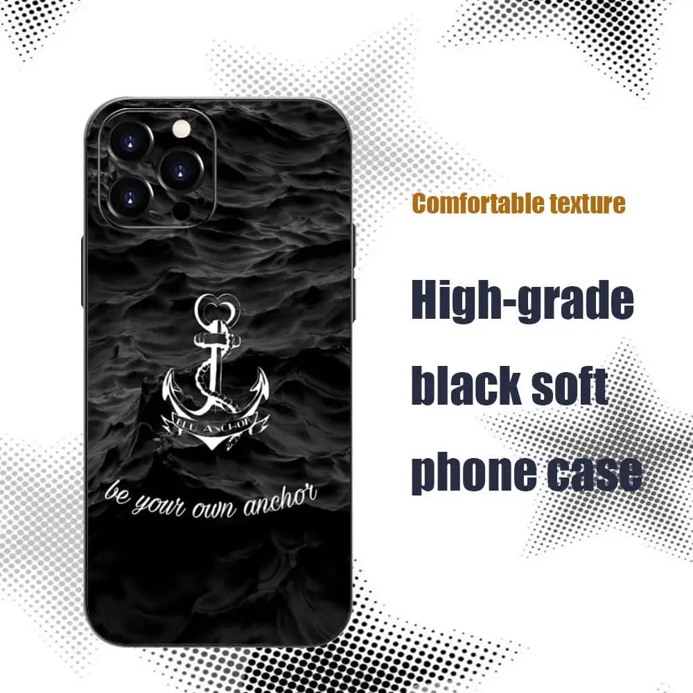 Stripes Anchor Boat Ship Phone Case For iPhone 17 16 15 14 13 12 X XR XS 8 Plus Mini Pro Max Soft black Shockproof Cover