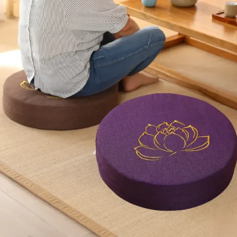 Bearing for Yoga and Meditation 40X6CM in Linen, Lotus Flower Rigid Texture, Back cushion, Removable and Washable Tatami Mat